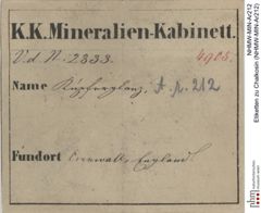 Etiketten zu Chalkosin (NHMW-MIN-Ar212)